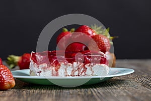 strawberry cream cheese cake with red sweet jam