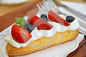 Strawberry cream dessert and fork
