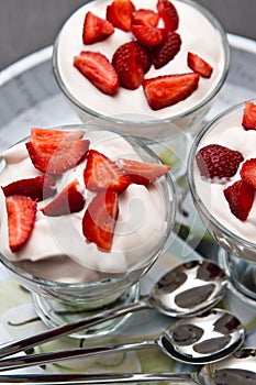 Strawberry and cream dessert in sundae