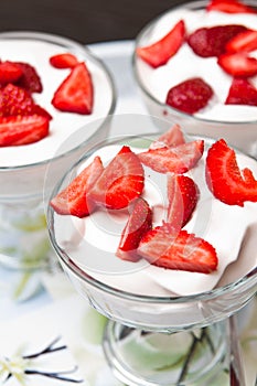 Strawberry and cream dessert in sundae