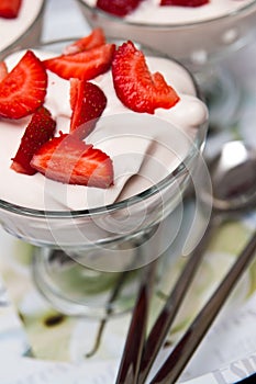 Strawberry and cream dessert in sundae