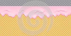 Strawberry Cream Melted on Wafer Background. Ice cream flow soft seamless texture. Vector Illustration