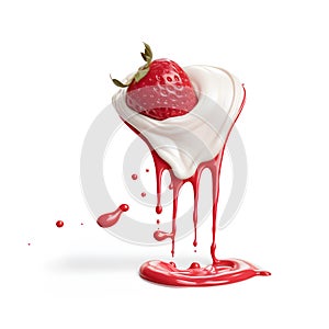 Strawberry and Cream splash over white background