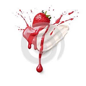 Strawberry and Cream splash over white background