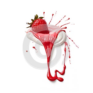 Strawberry and Cream splash over white background