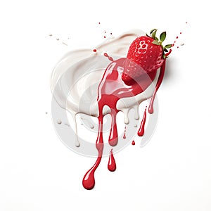 Strawberry and Cream splash over white background