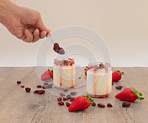 Strawberry and cream yogurt fruit breakfast photo