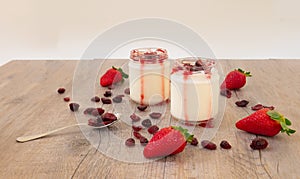 Strawberry and cream yogurt fruit breakfast photo