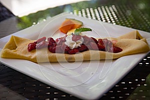 Strawberry Crepe garnished with Mint