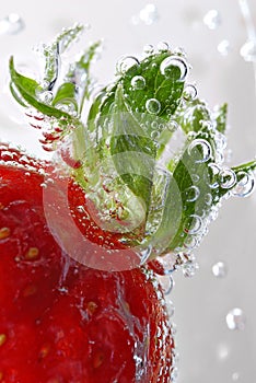 Strawberry detail with bubbles