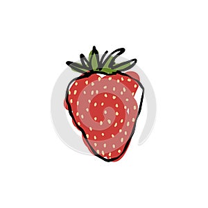 strawberry doodle icon, vector color line illustration