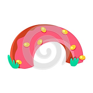 Strawberry Doughnut Half Bridge, Fairy Tale Candy Land Fair Landscaping Element In Childish Colorful Design Isolated