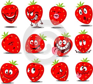 Strawberry Emoticon - Flat Vector Illustration with Many Expression