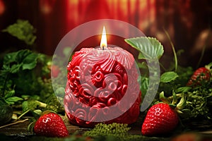 Strawberry Enchanted garden ultra-realistic candle Photo, Cottagecore simple living