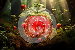 Strawberry Enchanted garden ultra-realistic lamp Photo, Cottagecore simple living