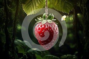 Strawberry Enchanted garden ultra-realistic lamp Photo, Cottagecore simple living