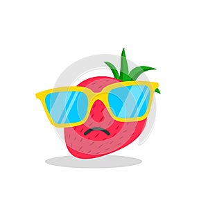 Strawberry face cartoon with emotion sunglasses