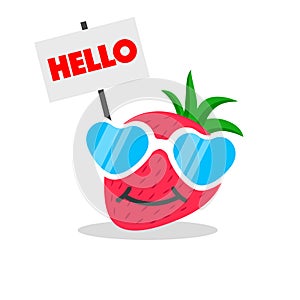 Strawberry face cartoon with emotion sunglasses