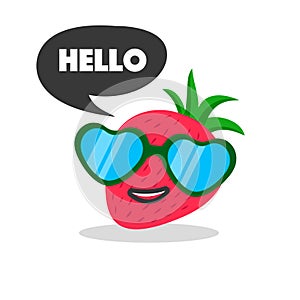 Strawberry face cartoon with emotion sunglasses