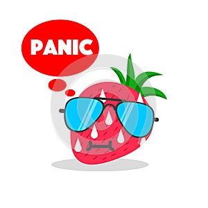 Strawberry face cartoon with emotion sunglasses