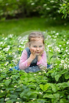 Strawberry flowerchild in a blooming strawberry