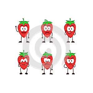 Strawberry fruit character cartoon mascot pose set humanized funny expression stye