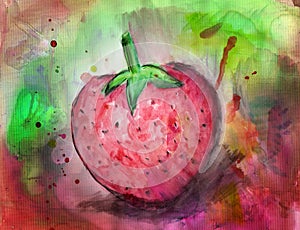 Strawberry Fruit Colorful Abstract Painting