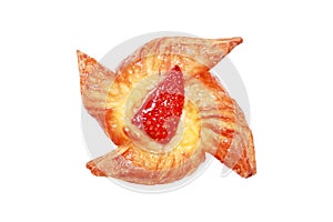 strawberry fruit danish bread isolated on white