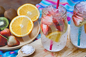 Strawberry and fruit sweet soda drink for health on summer