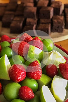 Strawberry green plum and delicous brownie photo