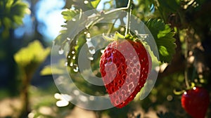 Strawberry on the ground with water drops. Selective focus