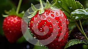 Strawberry growing in the garden. Fresh strawberry on the field