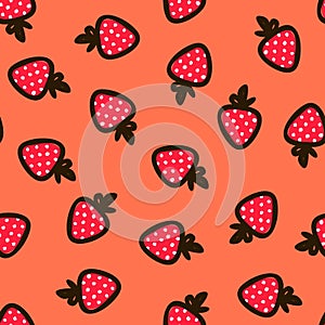Strawberry Hand Draw Seamless Cute Pattern. Summer Bright endless Background