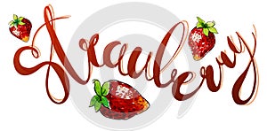 Strawberry Hand lettering typography. Usable for stickers, posters, packaging
