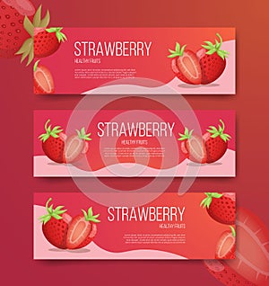 Strawberry healthy fruits for template banner banners horizontal variations option realistic with flat color style vector
