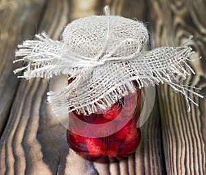 Strawberry home jelly jam in a glass.