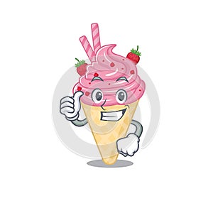 Strawberry ice cream cartoon character design making OK gesture