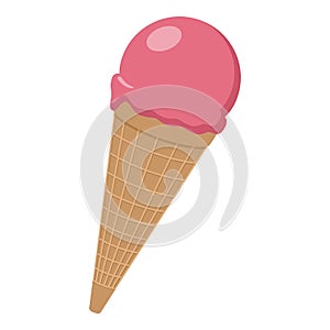 Strawberry Ice Cream Cone Flat Icon