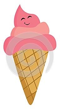 A strawberry ice cream cone, vector or color illustration