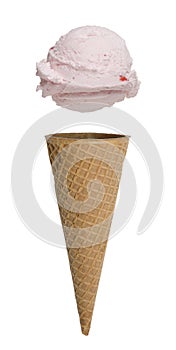 Strawberry Ice Cream Cone on White