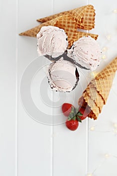 Strawberry Ice Cream Cones and Fresh Berries