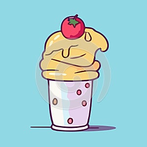 Strawberry ice cream in a cup. Vector illustration in cartoon style