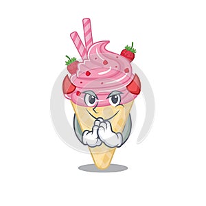 Strawberry ice cream dressed as devil cartoon character design style