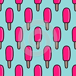 Strawberry ice cream hand drawn seamless pattern in cartoon comic style