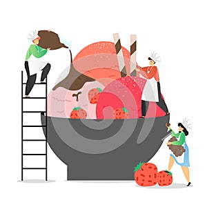 Strawberry ice cream production concept vector flat illustration