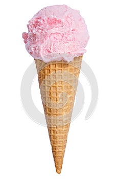 Strawberry ice cream scoop sundae cone icecream ice-cream strawberries summer isolated on white