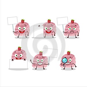 Strawberry ice cream scoops cartoon character bring information board