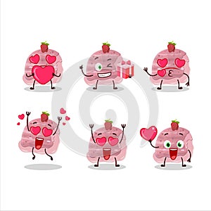 Strawberry ice cream scoops cartoon character with love cute emoticon