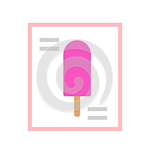 Strawberry ice cream on a stick vector icon flat isolated illustration