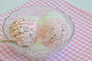 Strawberry ice cream and Vanilla ice cream